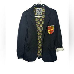 DROP DEAD | ACADEMIA PRESTIGE CRESTED BLAZER JACKET W STAG DEER COFFIN M